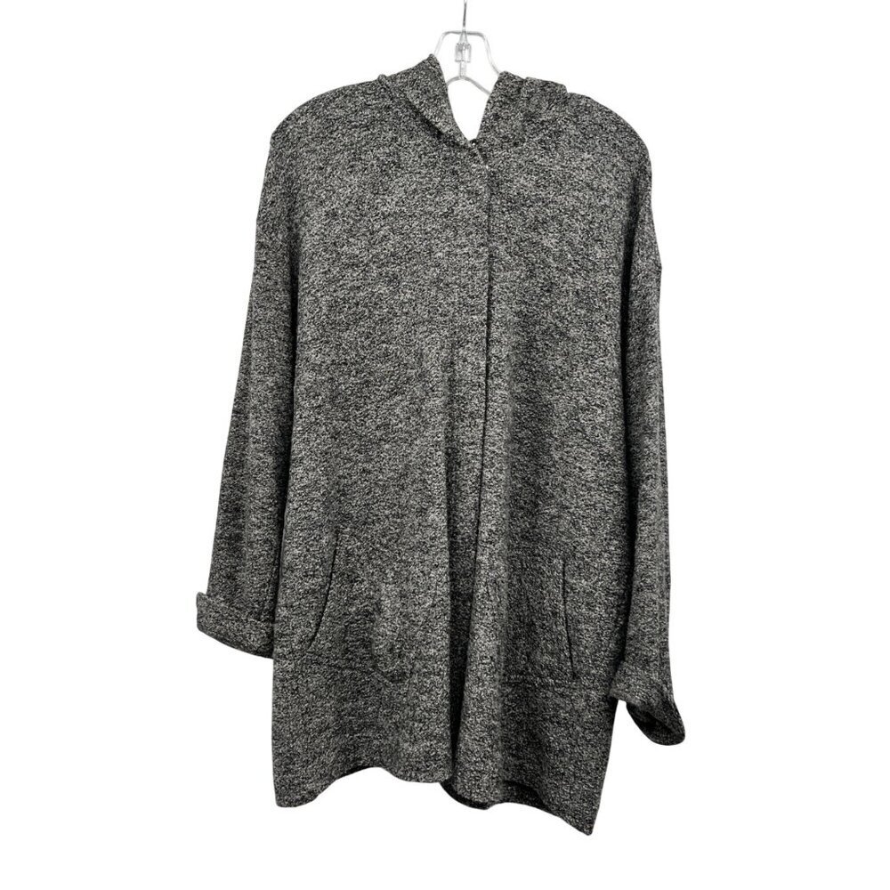 Pure Jill Womens Wool Blend Coat Hooded Snap Up Gray/Multi Size Medium Pockets